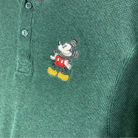 Disney Green Waffle Long Sleeve Thermal Shirt W Embroidered Mickey S - Picture 3 of 13